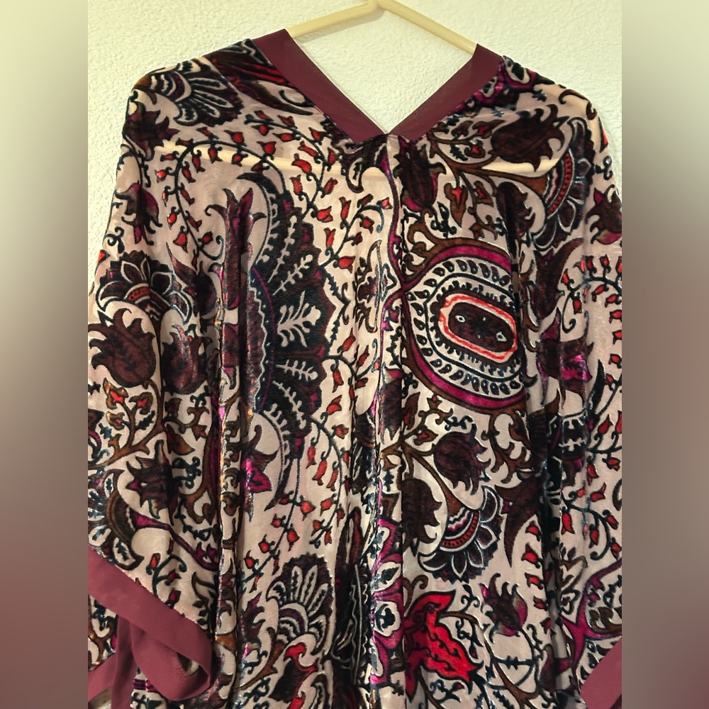 Soft Surroundings Kimono Women Burgundy Floral Burnout Velvet Open Front OneSize - Picture 4 of 7